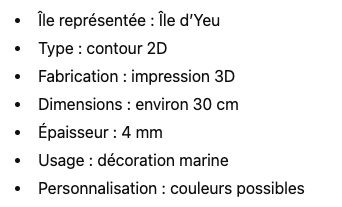 Contour de l’île d’Yeu – Déco marine imprimée en 3D