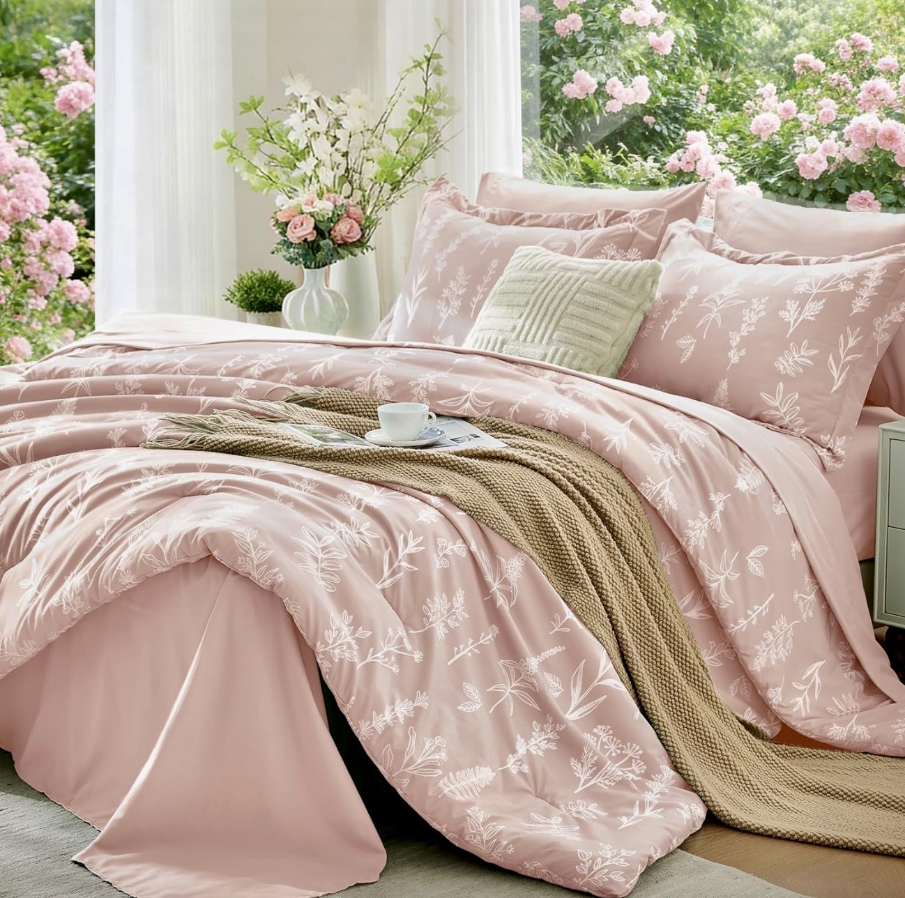 Blush Pink Floral Bedding Set