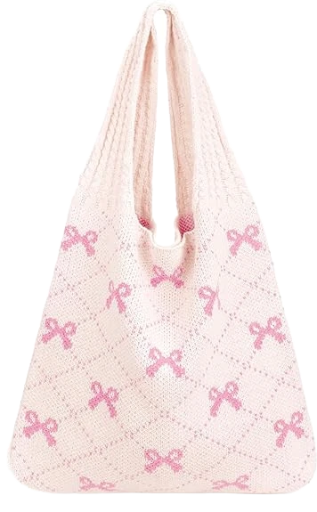Pink Bow Knit Tote Bag