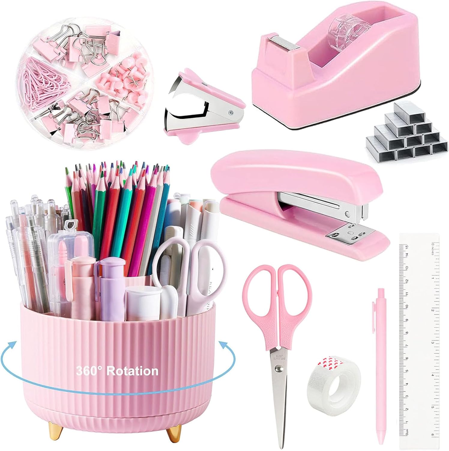 Pink Desk Organizer Set