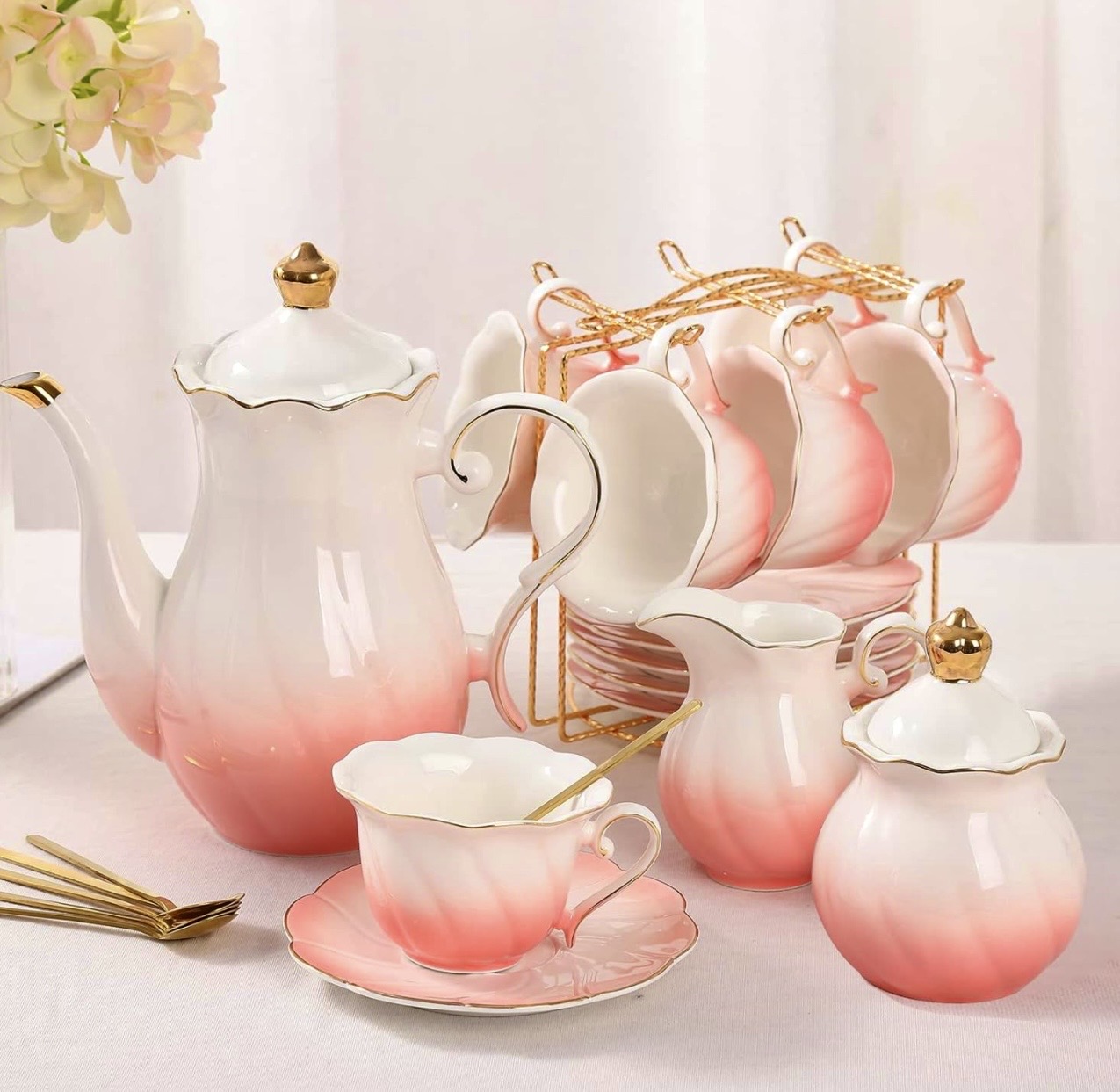 Elegant Pink Porcelain Tea Set