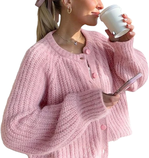 Chunky Knit Pink Cardigan