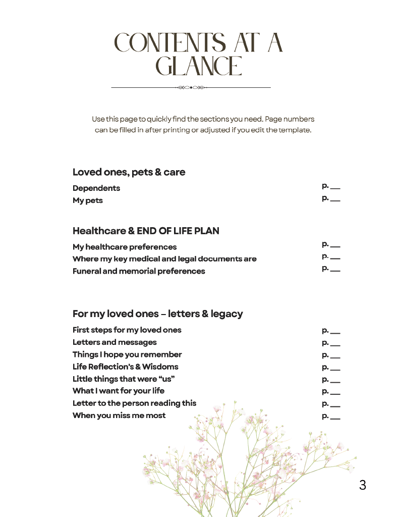 Peaceful Transitions End of Life Transition & Legacy Planner | Printable Final Wishes Organizer