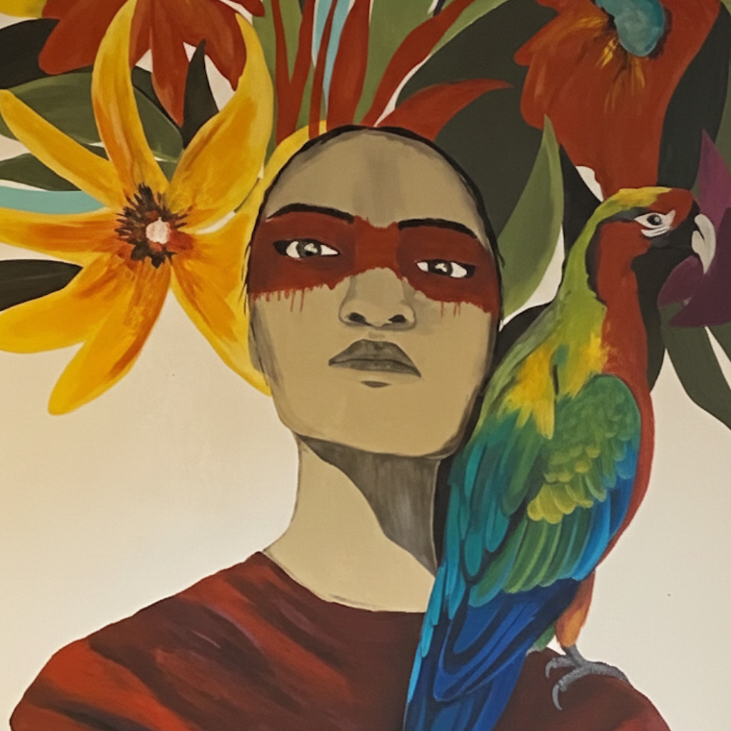 Vibrant Floral Parrot Portrait Digital Art