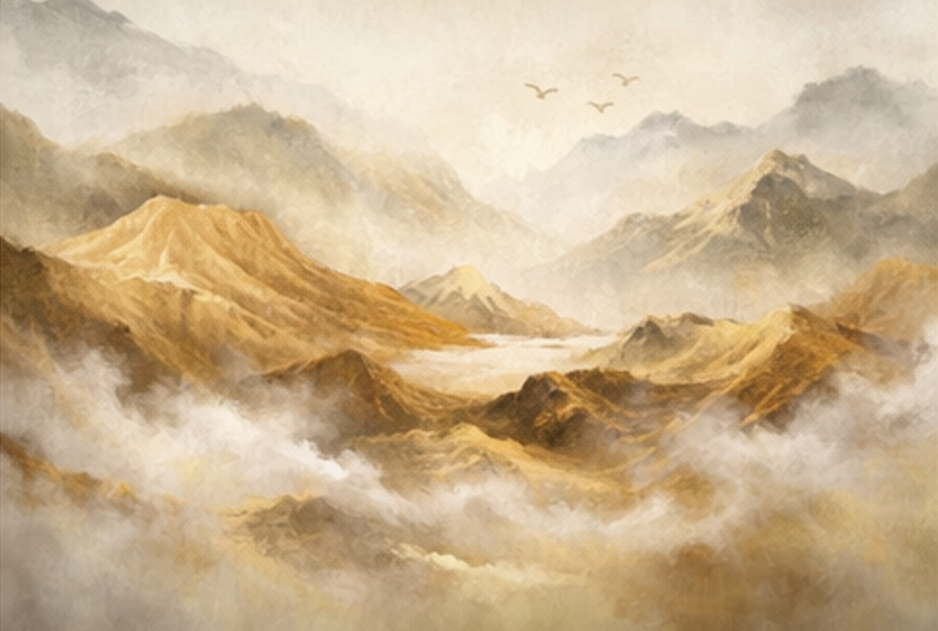 Golden Misty Mountains Digital Art