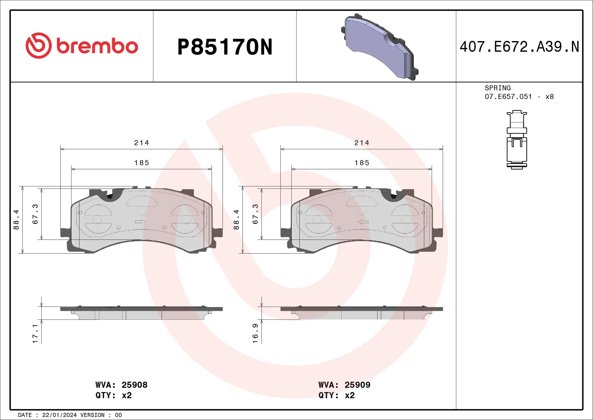 Pastilha Freio Dianteira Cerâmica Brembo Audi Q7/q8 P85170n