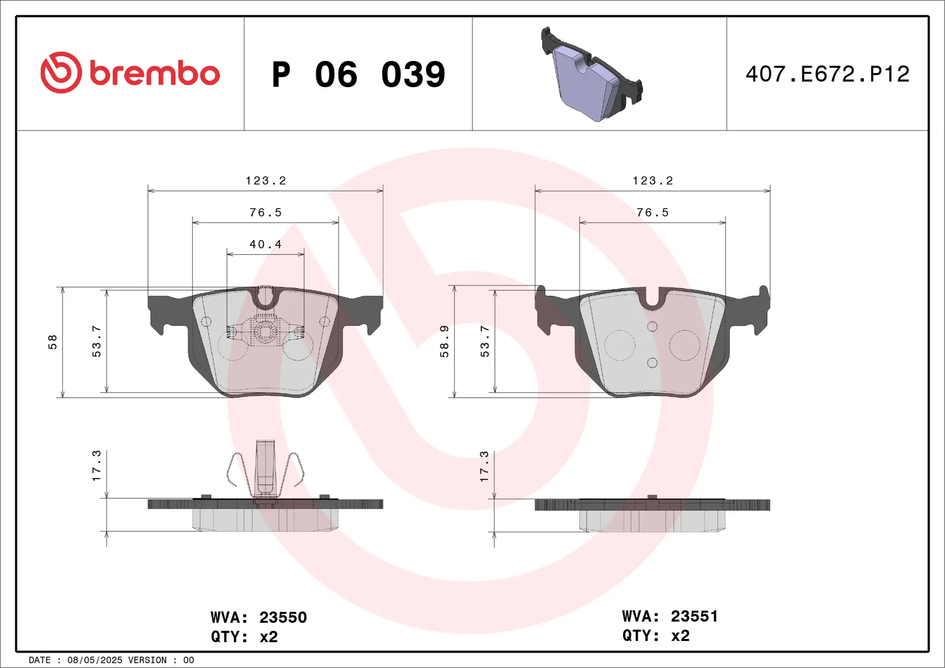 Pastilha De Freio Traseira Brembo Bmw Serie 3 - P06039