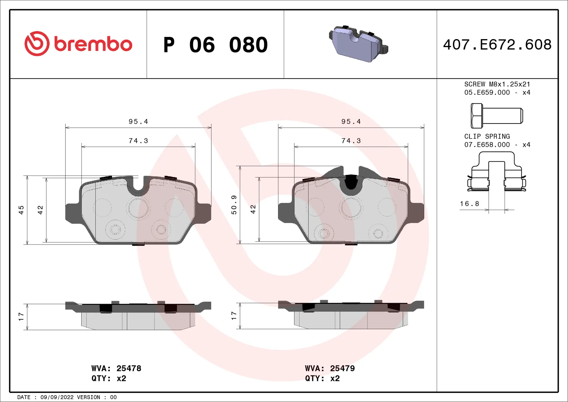 Pastilha Freio Traseira Brembo Mini/bmw Serie 1/3 P06080