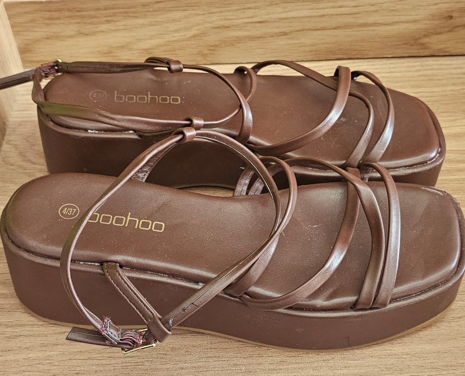 Boohoo Strappy Platform Sandals – Chocolate Brown (UK 4 / EU 37)