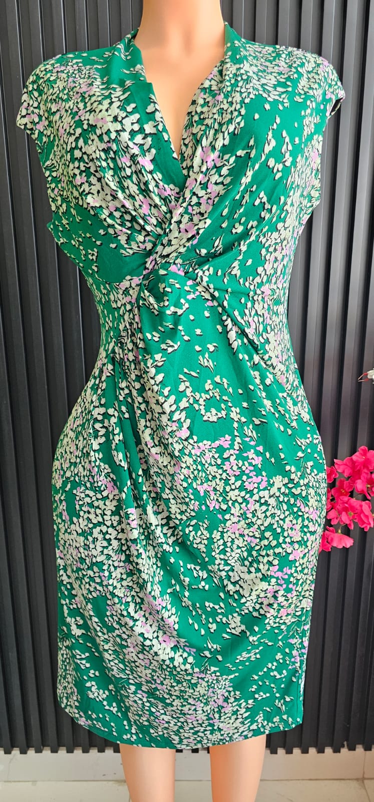 Peruna Women’s Floral Ruched Sheath Dress – Emerald Green (One Size / M)