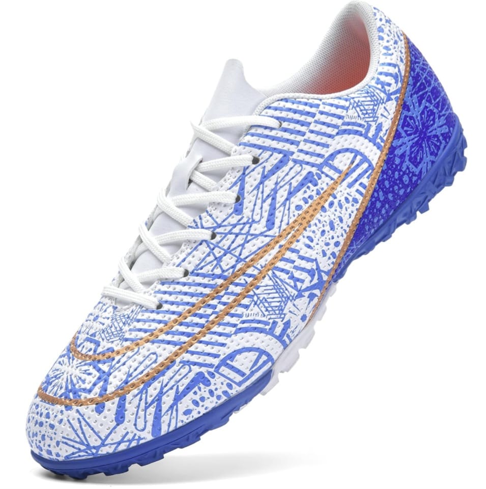 Kids' Pro-Performance Soccer Boots – White & Royal Blue (UK 13)