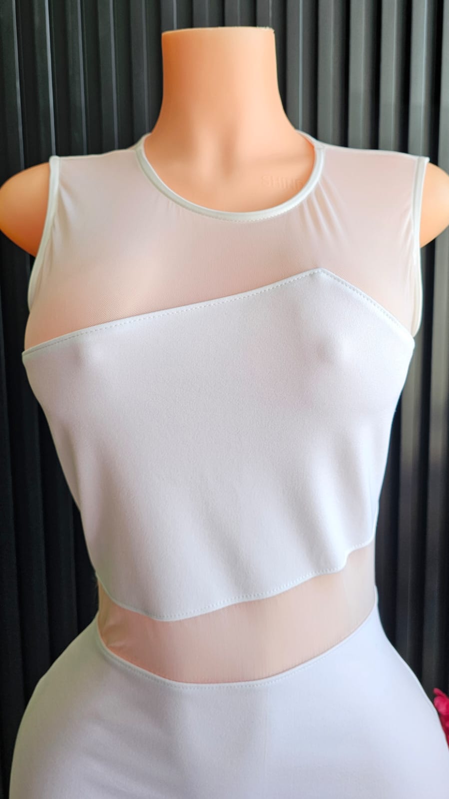 New look Women’s Mesh Panel Bodycon Mini Dress – Ice White (One Size / M)