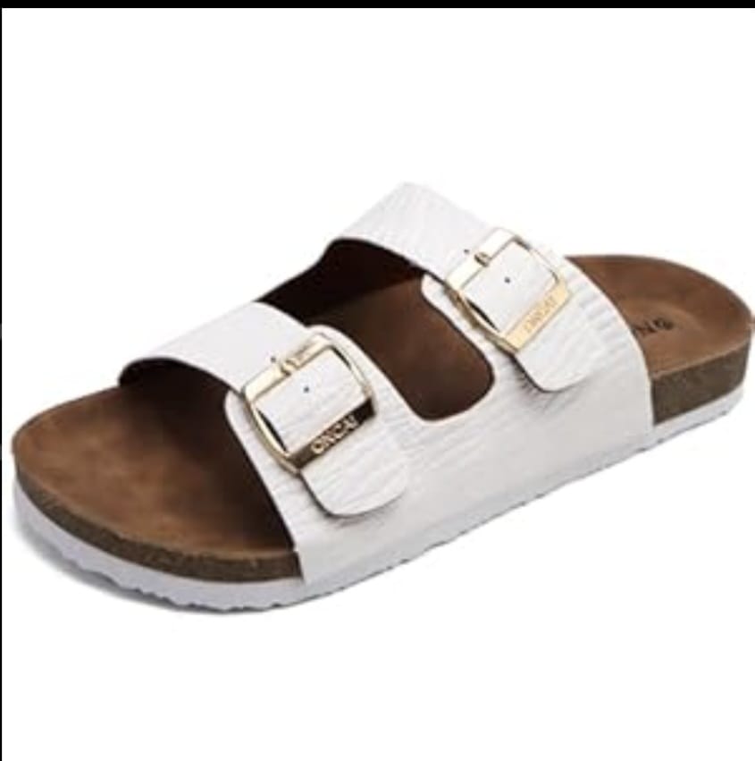 Men's Summer Sandals Cork Footbed Adjustable Buckle Straps Slip-On Comfort Slides - Woodgrain White UK 10