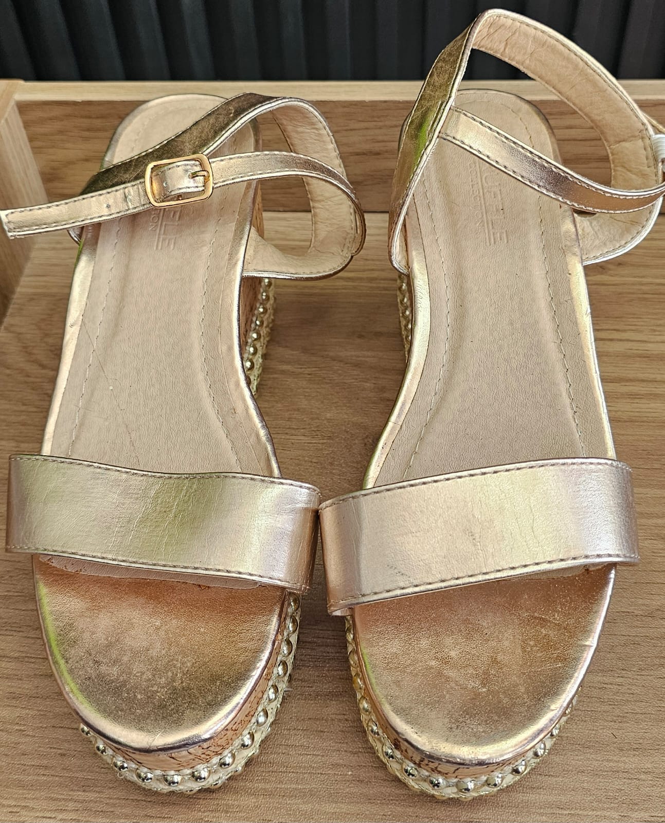 Women's Metallic Wedge Sandals – Gold (Size 42 UK 6 / EU 39)