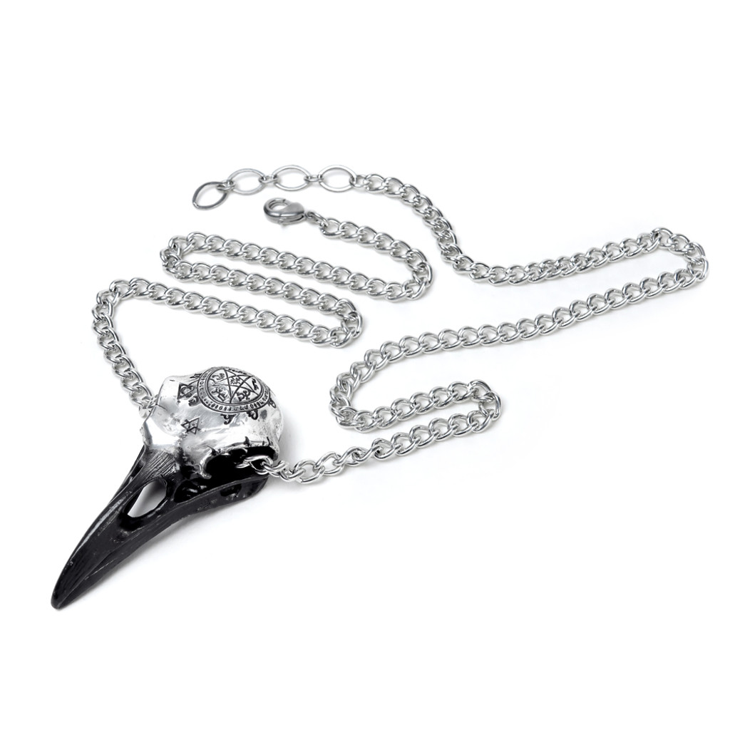 Pewter Raven Skull Necklace by Alchemy Gothic 1977