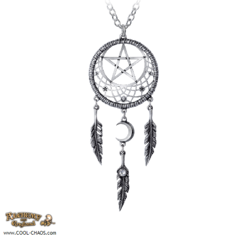 Mystic Pagan Moon Pewter Dreamcatcher Necklace,Crystal,Alchemy Gothic 1977