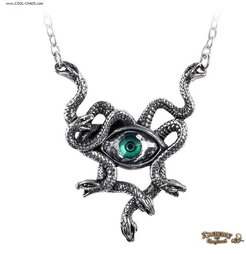 Gorgon Necklace by Alchemy Gothic 1977, Pewter Medusa Gorgon's Eye Pendant