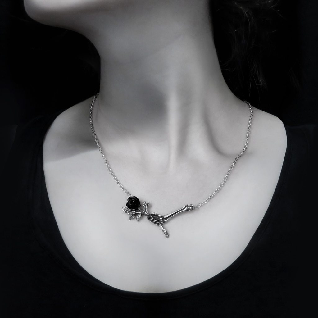 Pewter Black Rose Blood Red Heart Necklace / Romantic Blood Heart Pendant