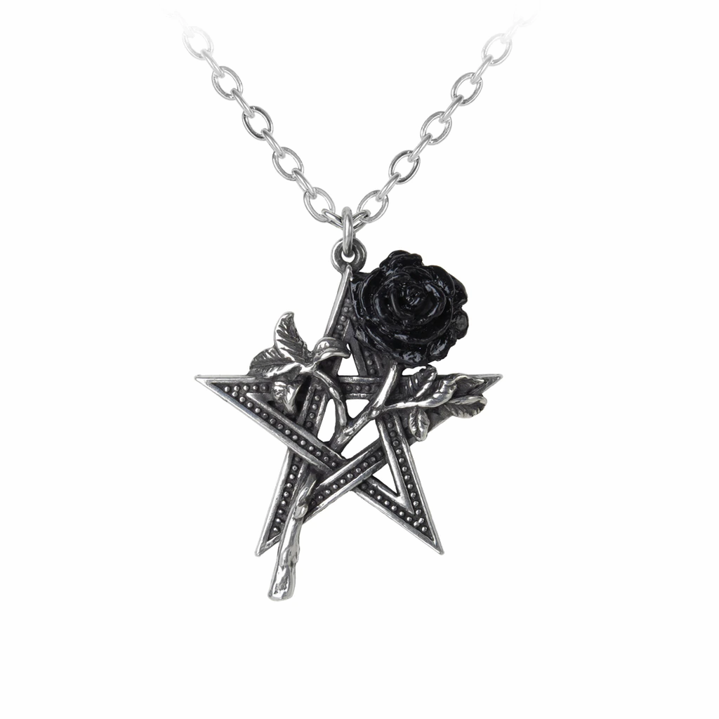 Fifth Element Star Pewter Black Rose Pendant Necklace