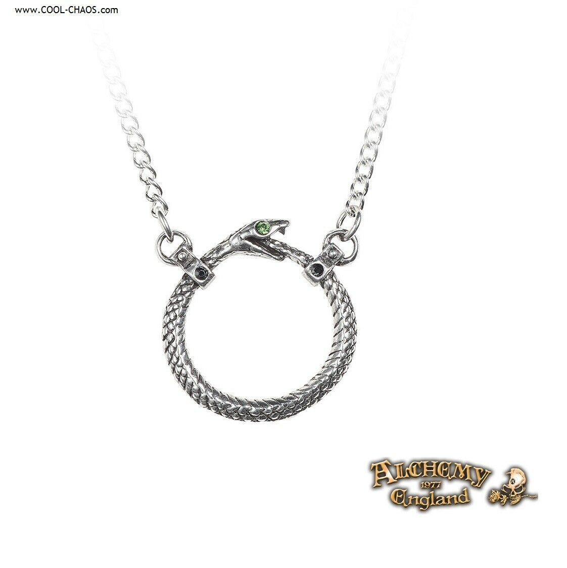 Ouroboros Serpent Necklace / Pewter Snake Crystal Pendant by Alchemy Gothic 1977