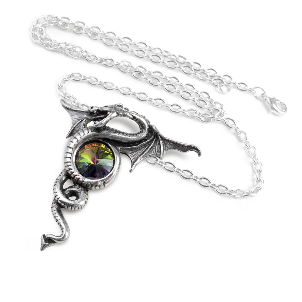 Pewter Dragon of Eternity-Swarovski Crystal Dragon Necklace