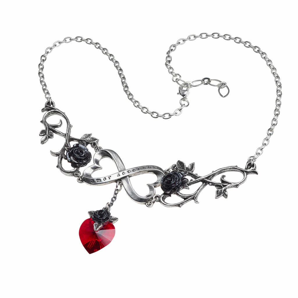 Pewter Infinite Love Red Crystal Necklace