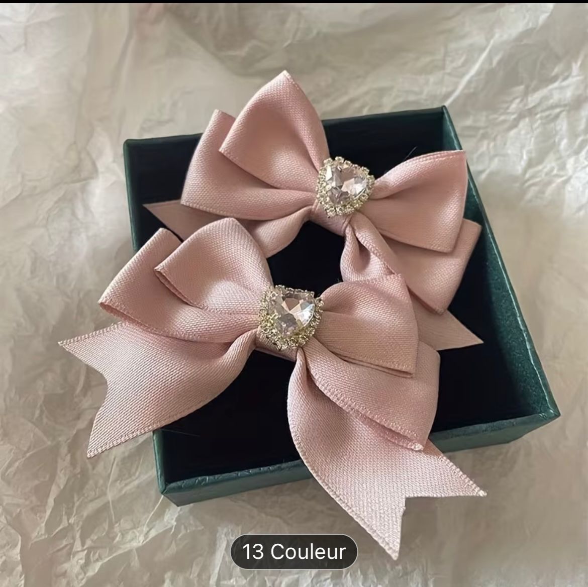 Barrettes nœud rose avec strass