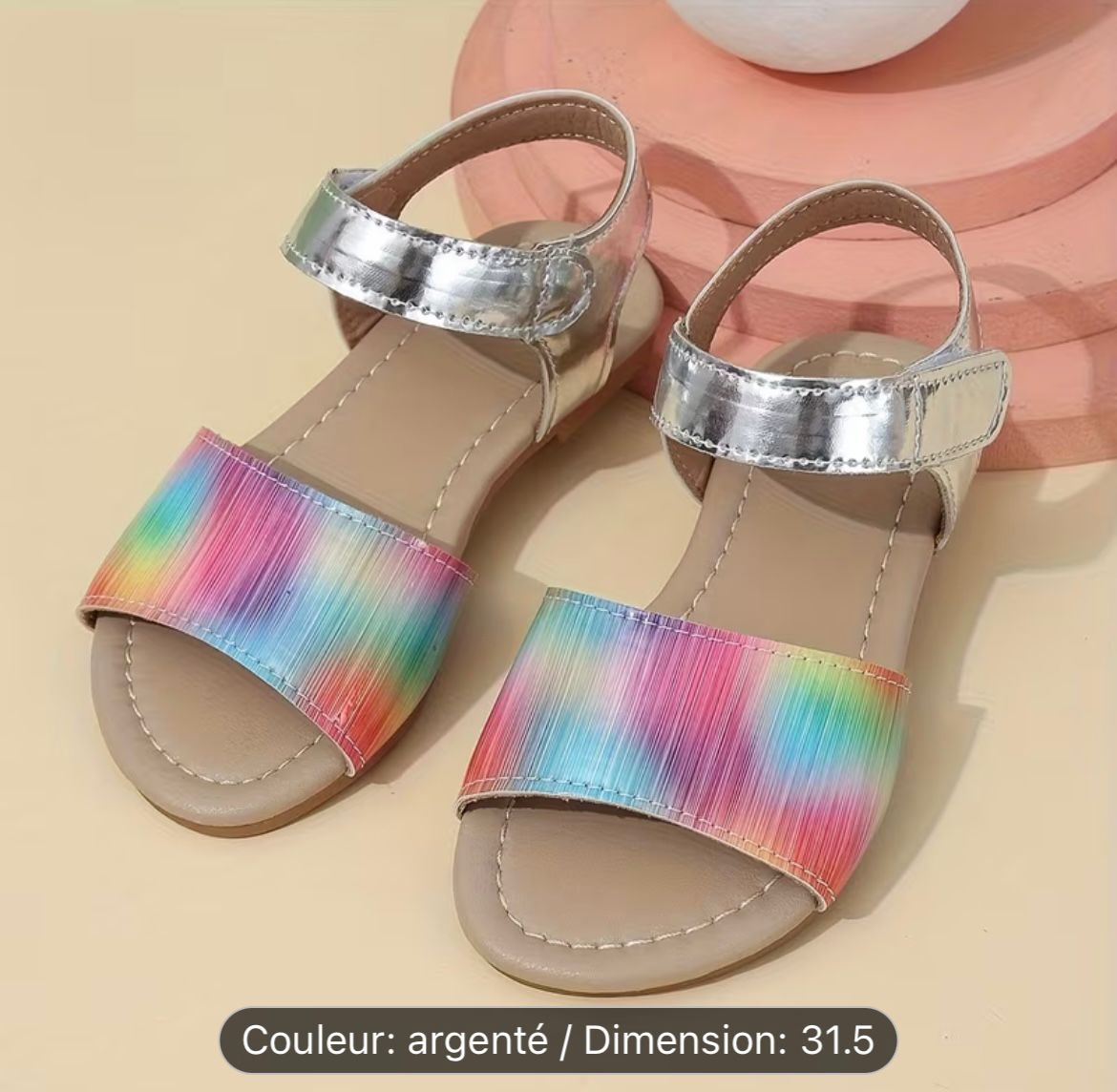 Sandales enfants argentées et multicolores