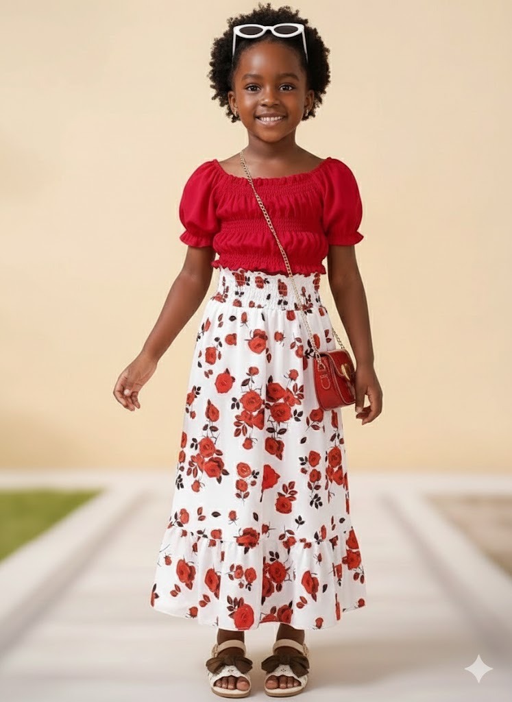 Robe maxi à manches bouffantes rouges pour filles