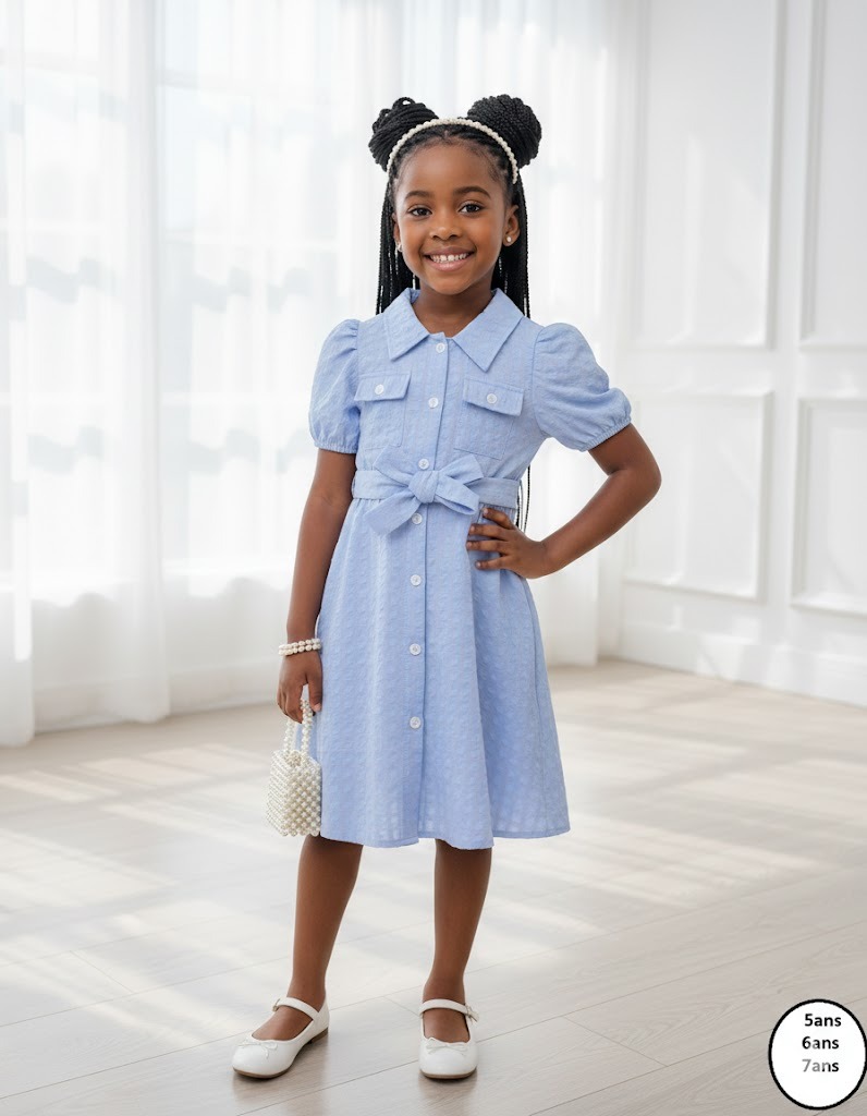 Robe bleue enfant à noeud