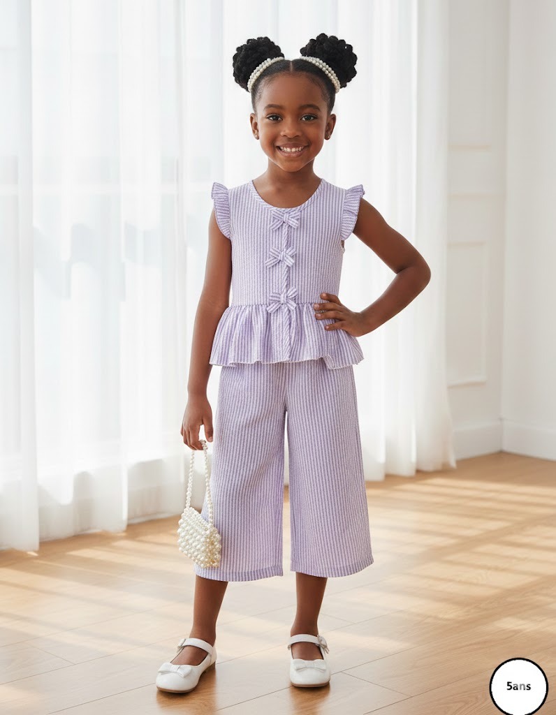 Ensemble de haut et de culotte à volants rayés pour filles
