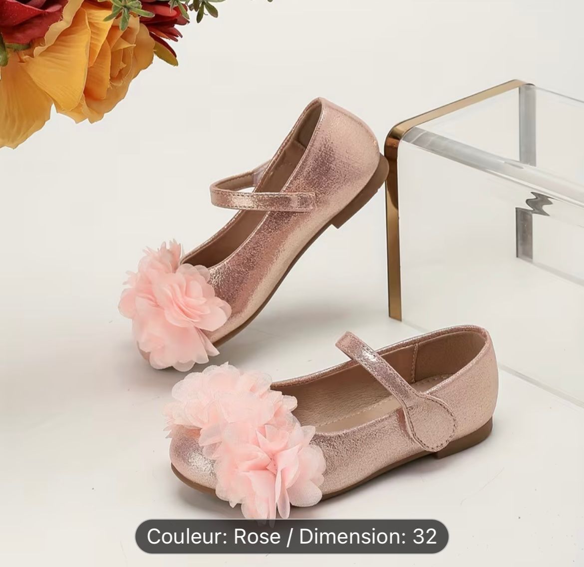 Ballerines Fille Fleur Rose