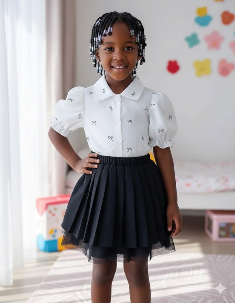 Ensemble de chemisier et de jupe à manches bouffantes pour filles