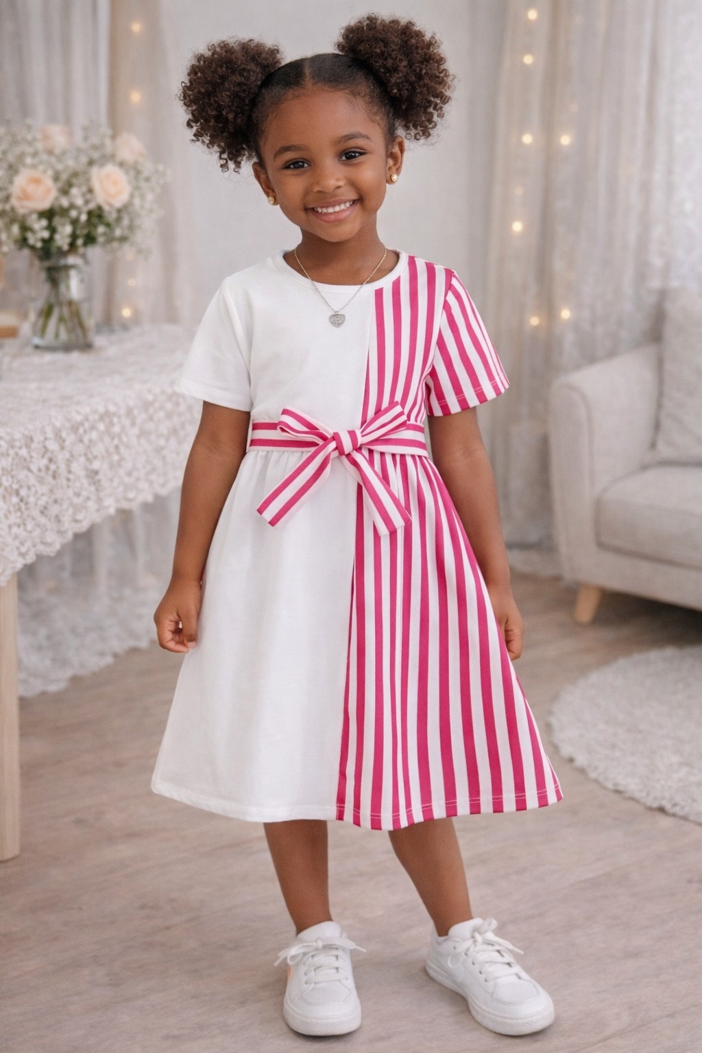 Robe enfant à rayures et nœud