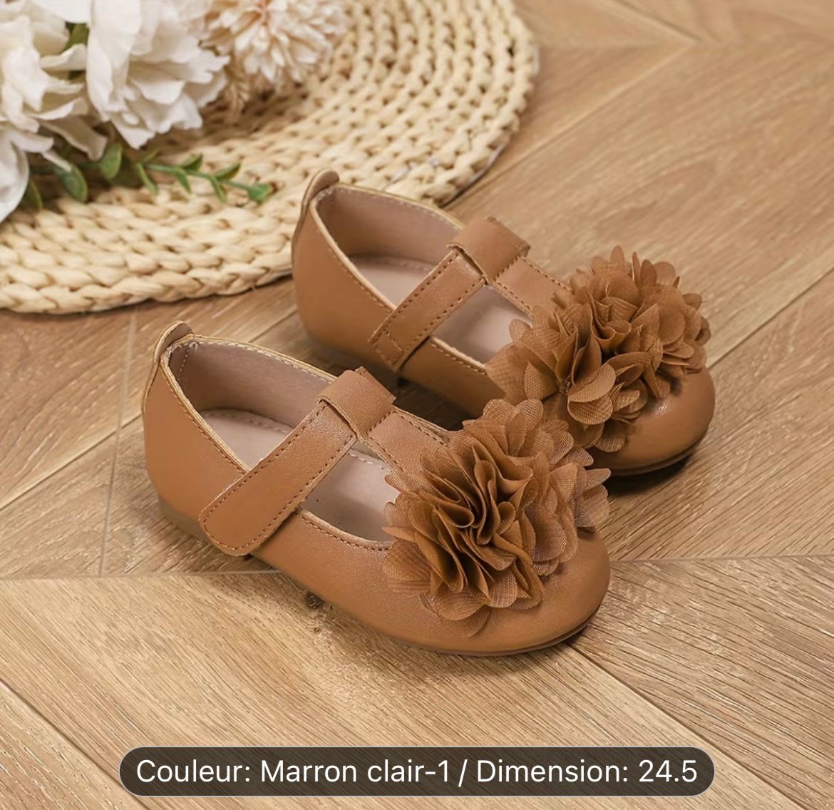 Ballerines bébé fleur marron