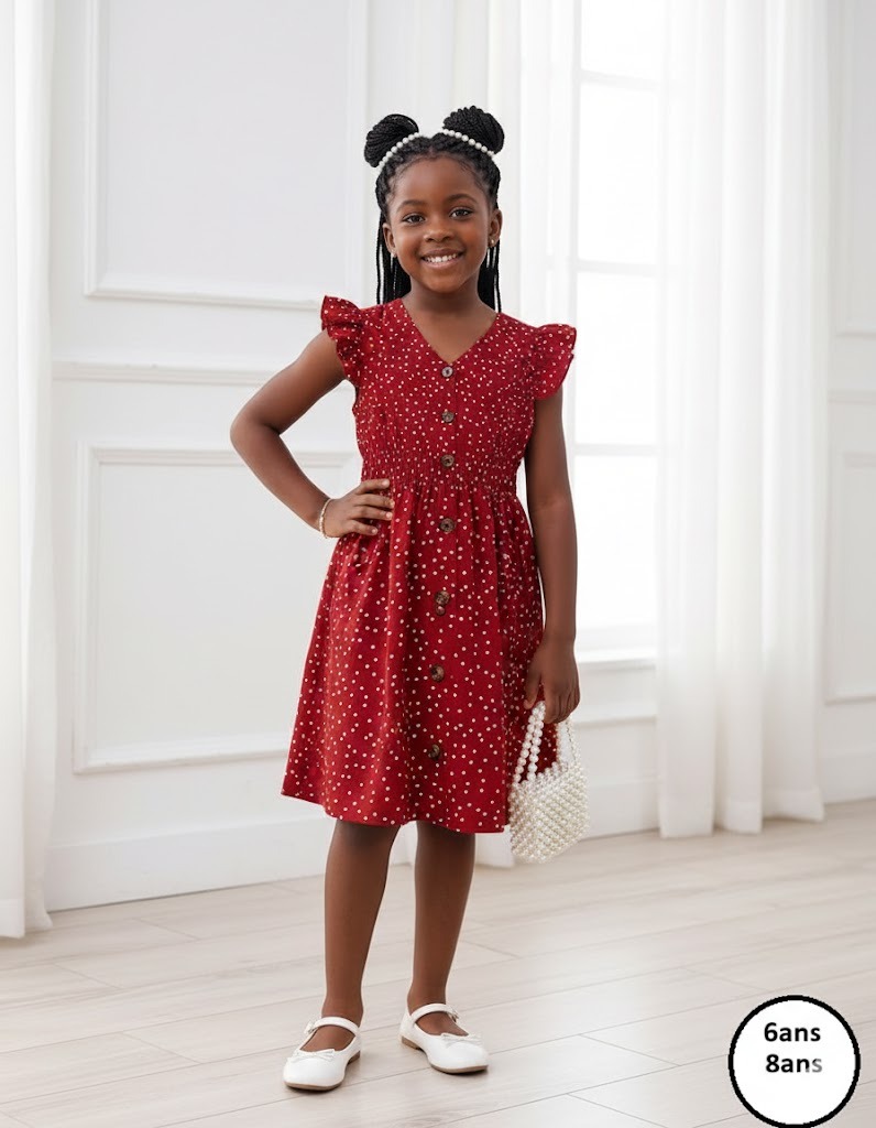 Robe rouge à pois fille