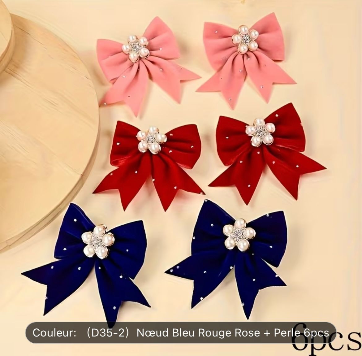 Lot de 6 nœuds en tissu avec perle