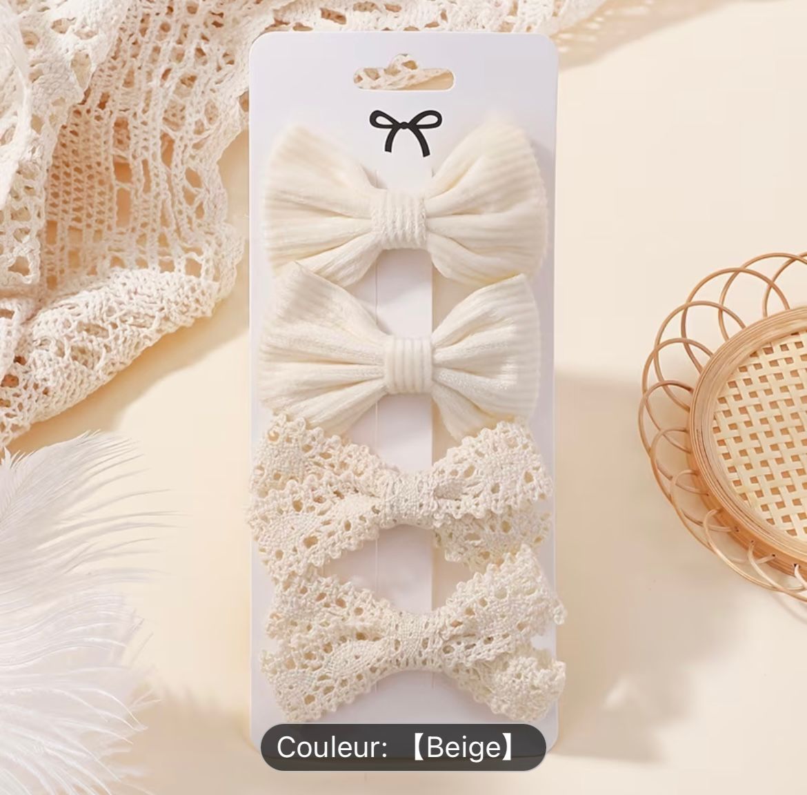 Lot de barrettes noeud beige