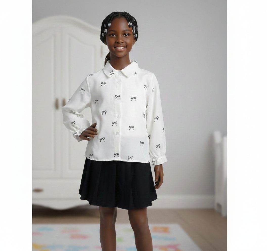 Ensemble de chemisier et de jupe à manches longue bouffantes pour filles