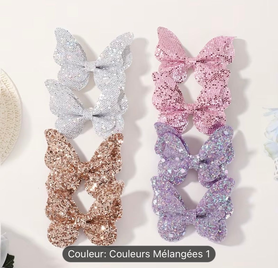 Lots de Barrettes Papillon Pailletées