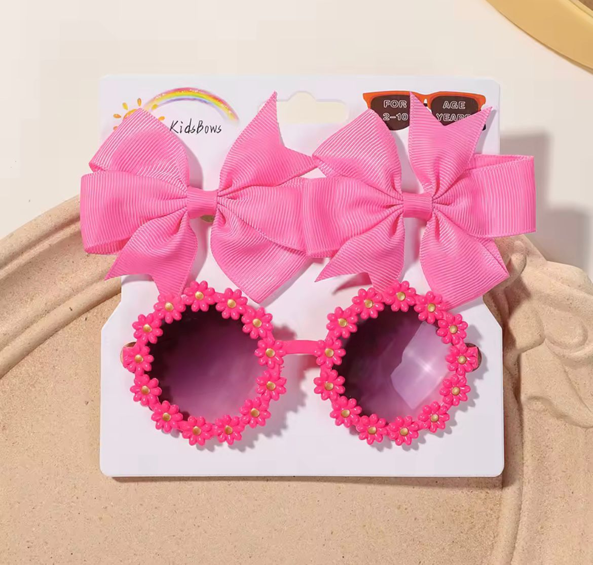 Ensemble de Lunettes fleurs roses et barrette à pince 