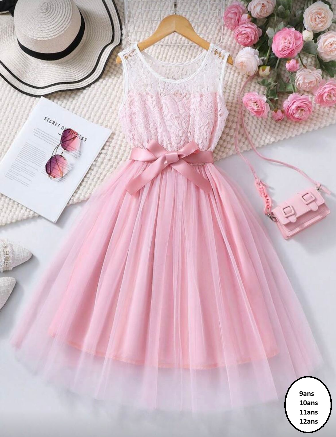 Robe en Dentelle Rose pour fille