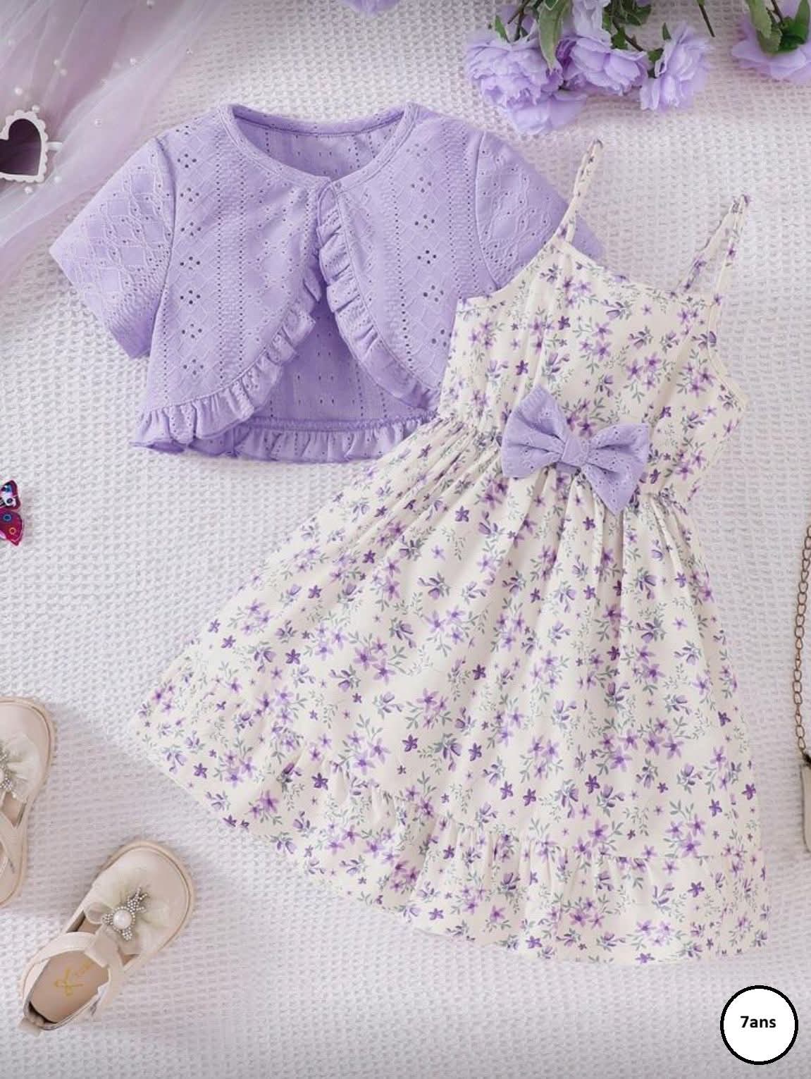 Robe fleurie avec boléro lilas