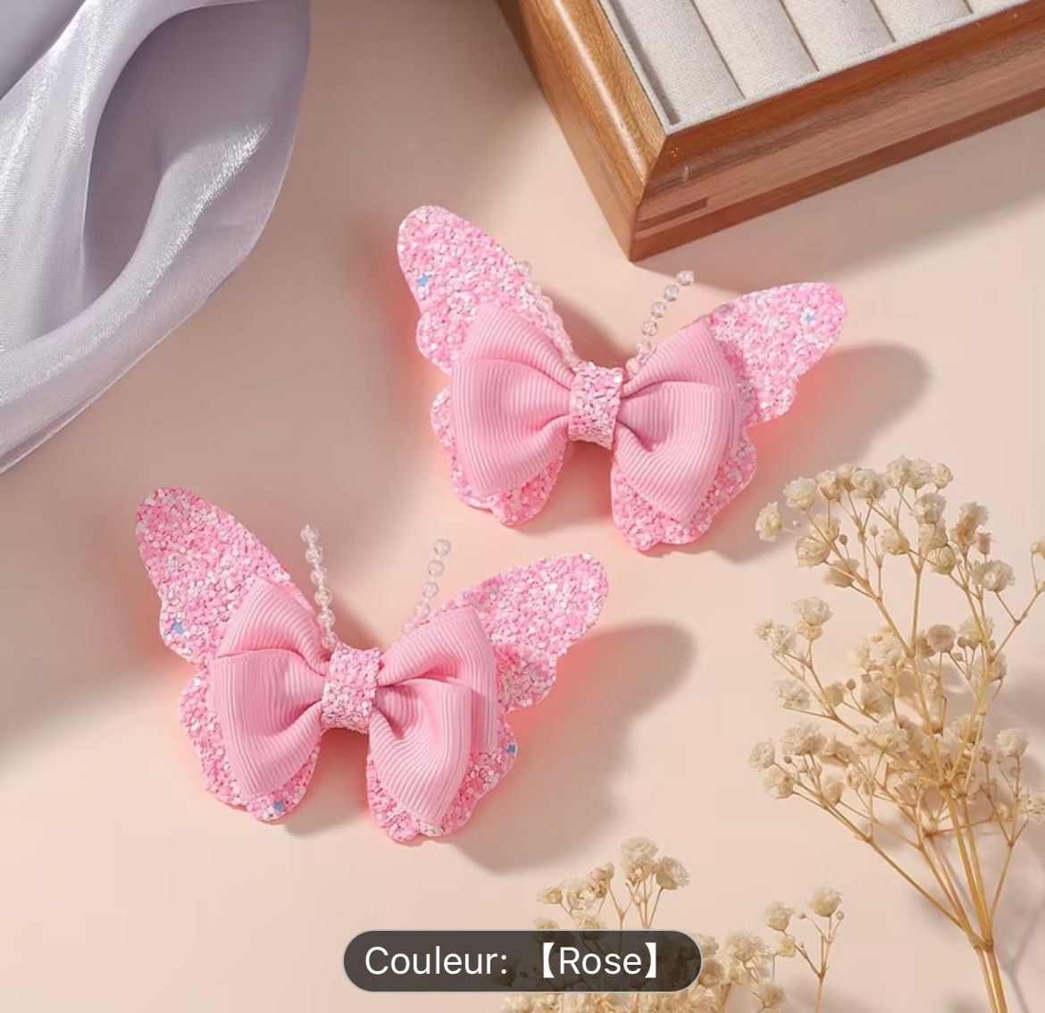 Barrettes Papillon Rose