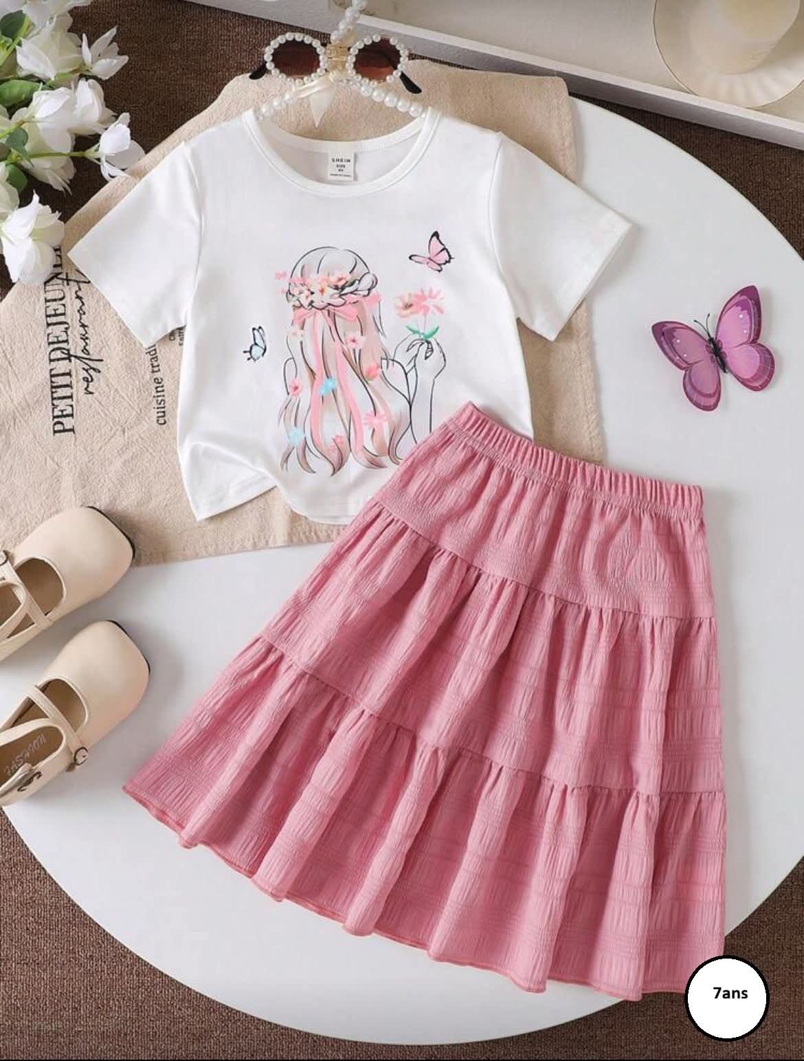 Ensemble Fille T-shirt et Jupe Rose