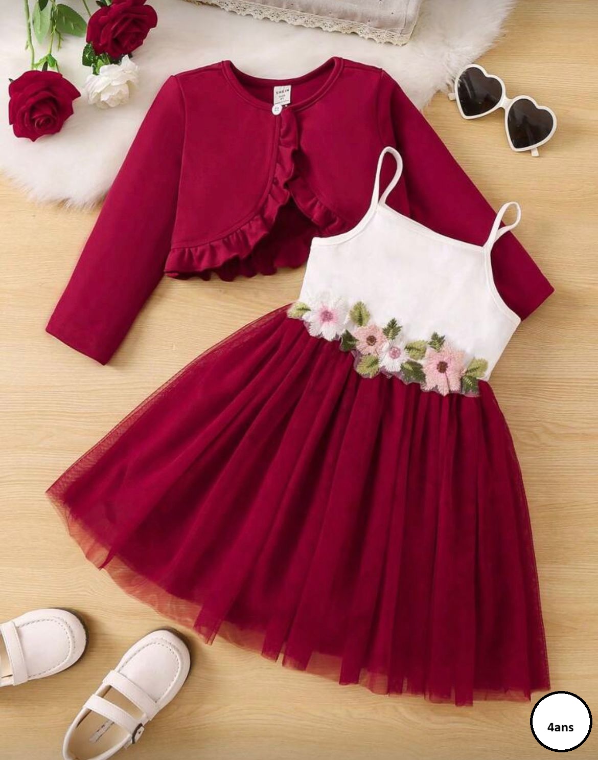 Robe fleurie bordeaux 2 pièces