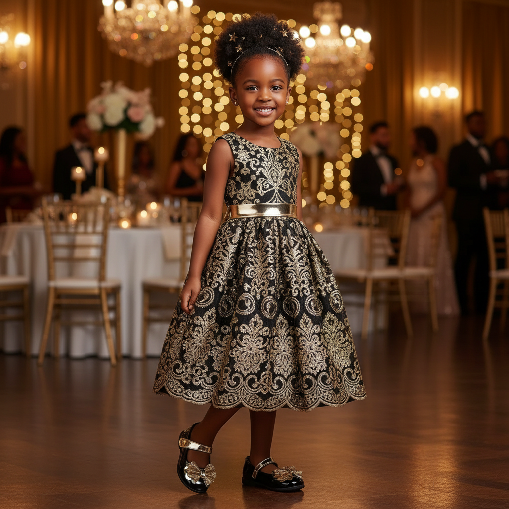 Ballerines Enfant Noir et Doré