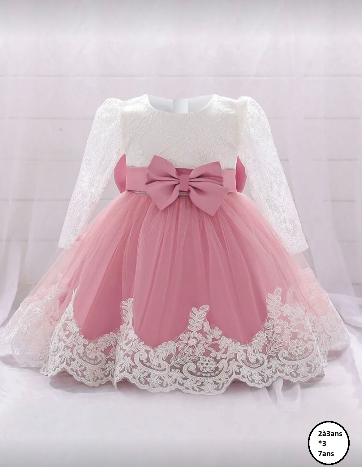 Robe de cérémonie enfant rose et blanche