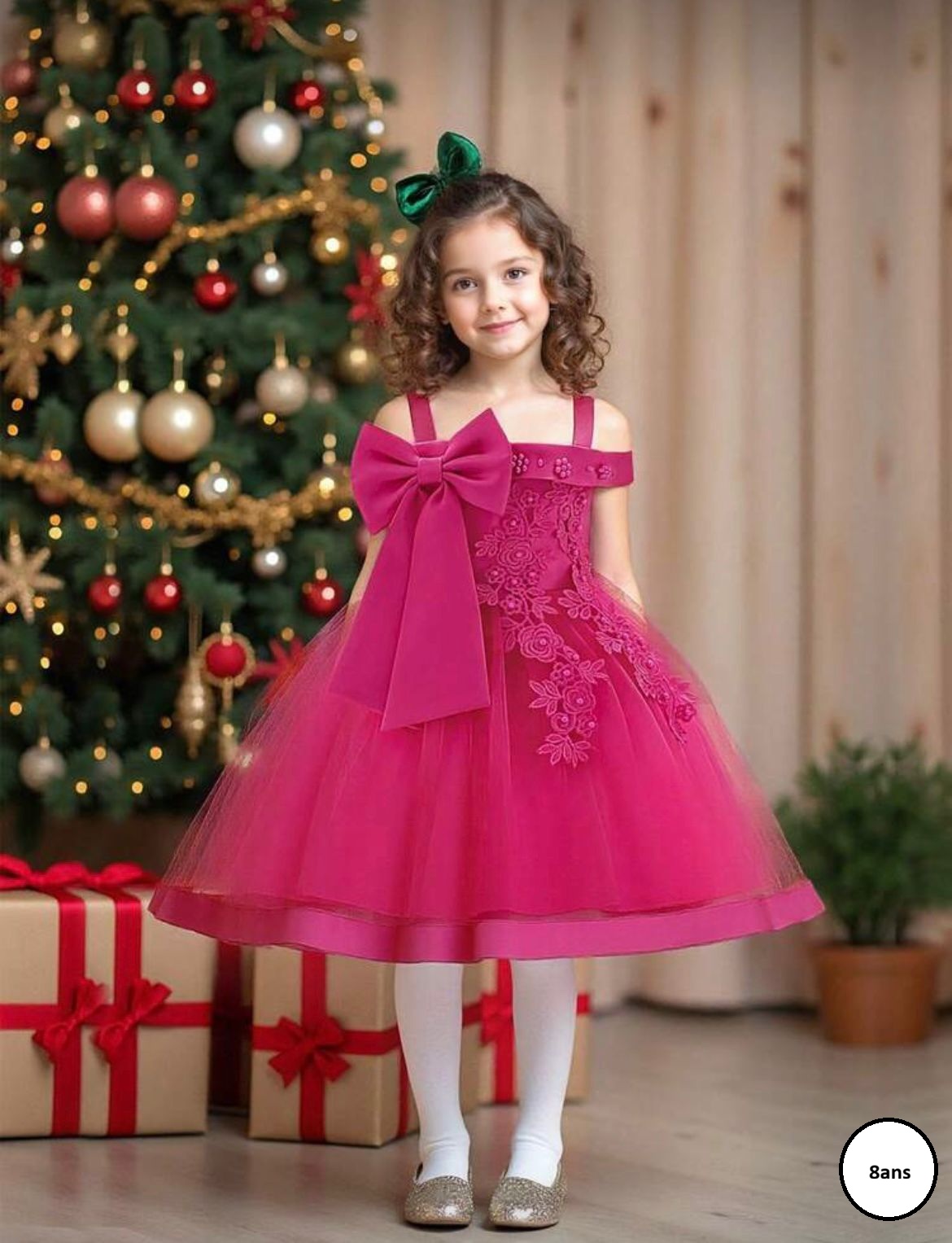 Robe de fête rose avec nœud