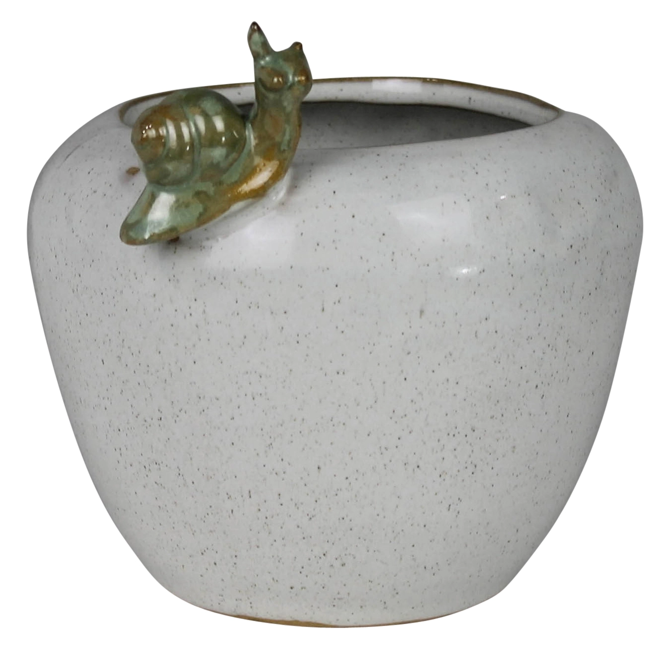 Ceramic pot with snail on rim